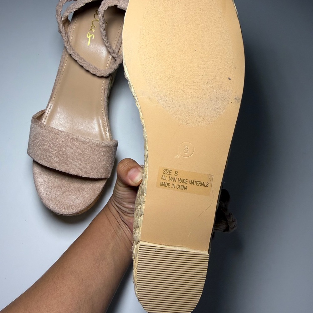 Lulus Jalen Nude Suede Espadrille Wedges Size 8 - Picture 7 of 9